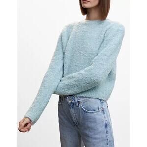 Mango MNG Light Blue Boucle Sweater Women’s Size M Cozy Textured Knit Wool Blend